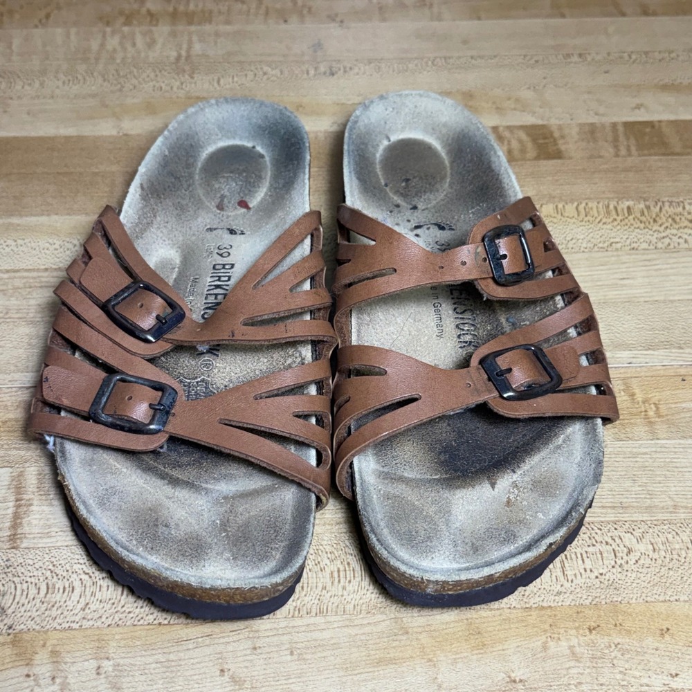 Birkenstock Granada Tobacco Brown Leather Sandals Women 39 L8 M6 Cutout Slides